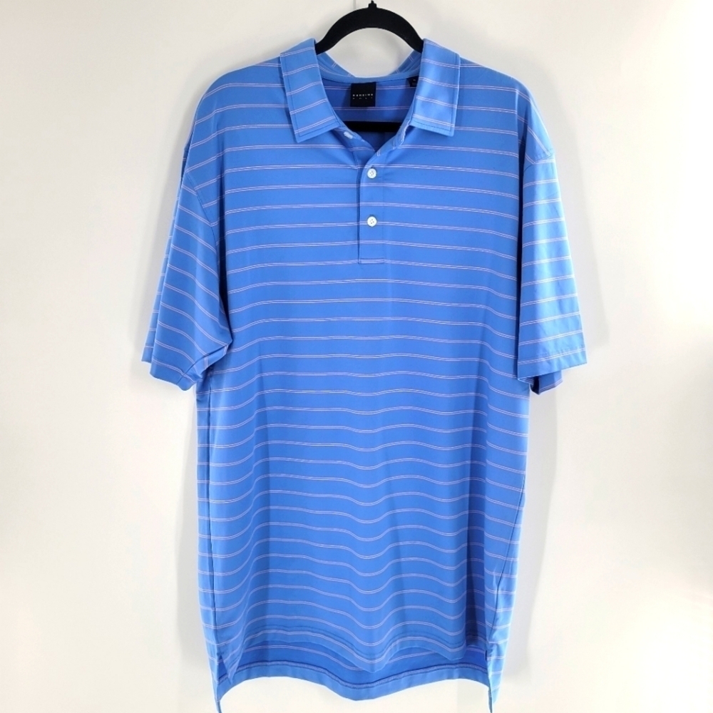 Dunning Men's XL Blue Striped Short Sleeve Golf Casual Polo‎ Shirt